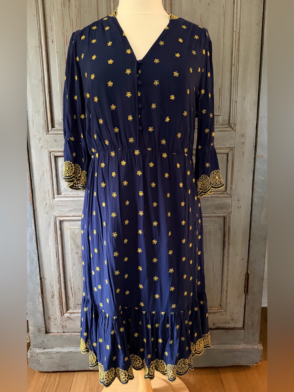 Boden Navy Blue Floral Embroidered Dress
